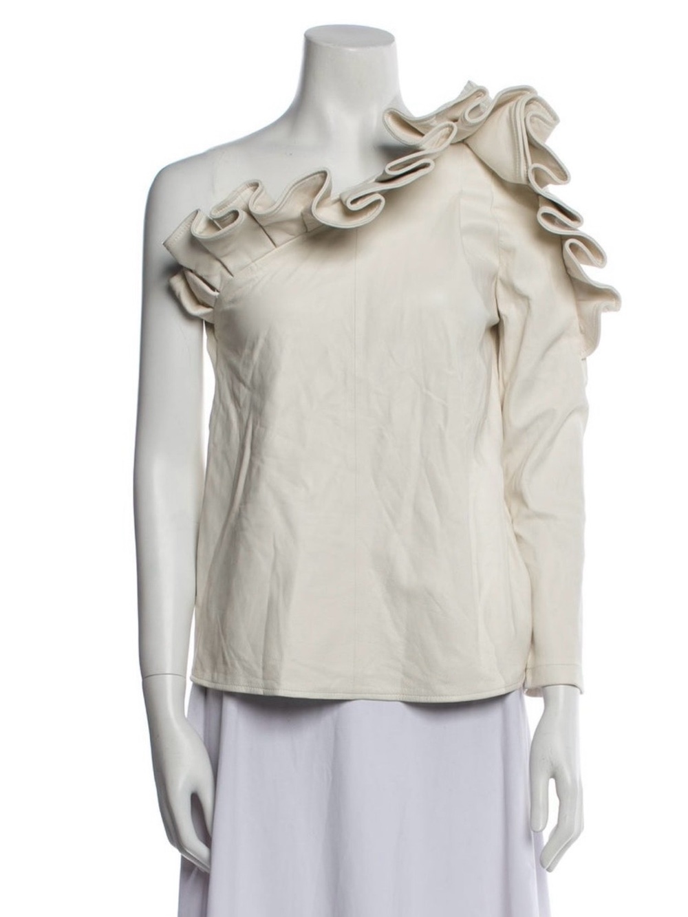 Iro off white leather one shoulder ruffle top